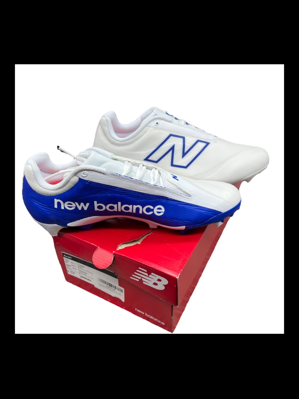 New Balance Lacrosse Cleats White Blue Men's Size 10 BURNLBL4 New In Box BurnX4